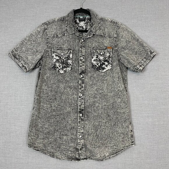 Buffalo David Bitton Cotton Shirt Mens Large Acid Wash Short Sleeve Button Up - Picture 1 of 8